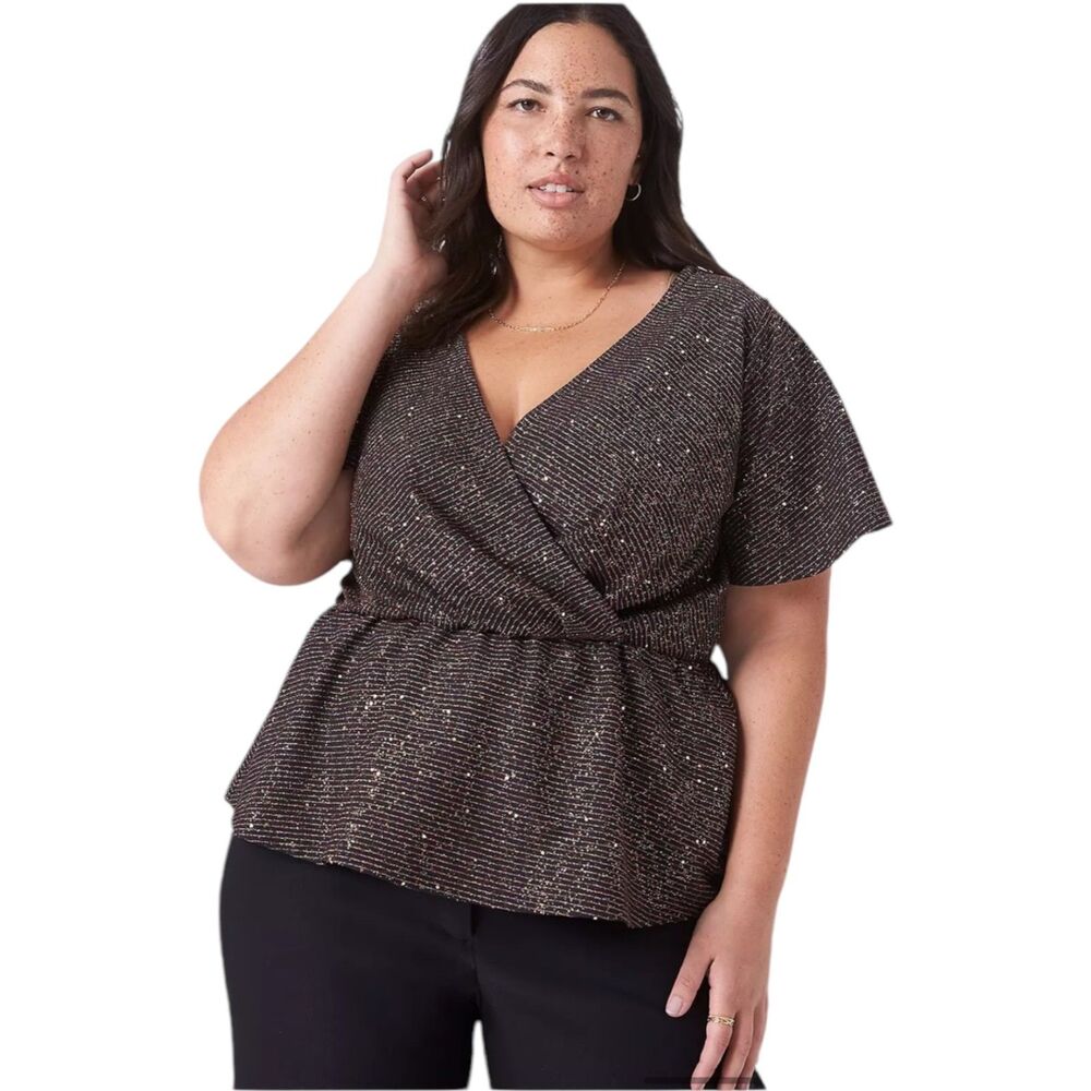 NWT Lane Bryant Copper Classic Flutter-Sleeve V-Neck Peplum Top Women's 14/16